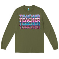 Army Green teacher stacked Long Sleeve Tee - NancyCooperArtShop