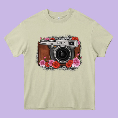Rose Grey Leopard Vintage Camera Heavy Core Tee Designed By Fadigitalartstudio