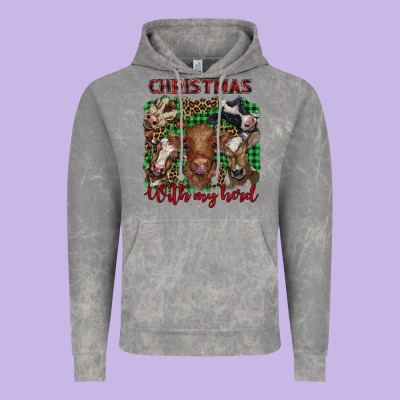 Christmas With My Herd Cows Vintage Hoodie Designed By Barkaloodesign