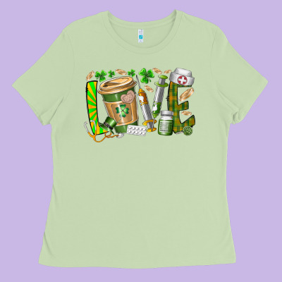 St Patricks Love Nurse Ladies Tee Designed By Racoondesign