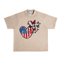 French Oak 4th of july american flag heart butterfly Urban Heavy Tee - MaliasSmallBusiness
