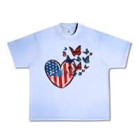 4th Of July American Flag Heart Butterfly Urban Heavy Tee | Teevron