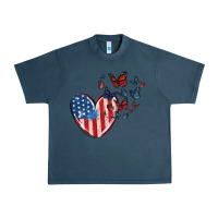 Midnight Navy 4th of july american flag heart butterfly Urban Heavy Tee - MaliasSmallBusiness