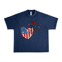 Navy 4th of july american flag heart butterfly Urban Heavy Tee - MaliasSmallBusiness