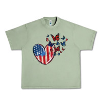 Oil Green 4th of july american flag heart butterfly Urban Heavy Tee - MaliasSmallBusiness