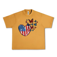 Peanut Butter 4th of july american flag heart butterfly Urban Heavy Tee - MaliasSmallBusiness