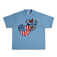 Pebble Blue 4th of july american flag heart butterfly Urban Heavy Tee - MaliasSmallBusiness