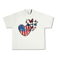 Pistachio 4th of july american flag heart butterfly Urban Heavy Tee - MaliasSmallBusiness
