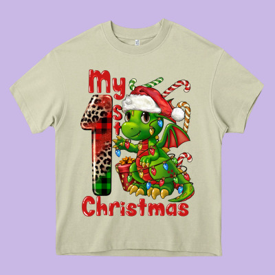 My First Christmas Dragon Heavy Core Tee Designed By Fadigitalartstudio