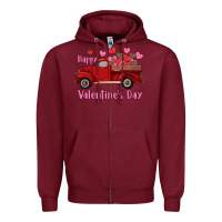 Burgundy happy valentine's day truck hearts Zipper Hoodie - RanaPortraitStore