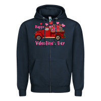 Navy happy valentine's day truck hearts Zipper Hoodie - RanaPortraitStore