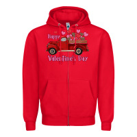 Red happy valentine's day truck hearts Zipper Hoodie - RanaPortraitStore