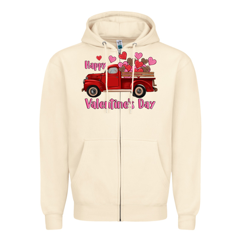 Happy Valentine's Day Truck Hearts Zipper Hoodie by RanaPortraitStore | Teevron