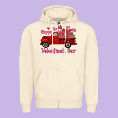 Happy Valentine's Day Truck Hearts Zipper Hoodie Designed By Ranaportraitstore