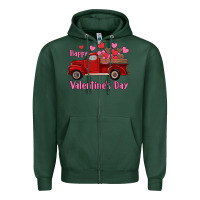 Sports Green happy valentine's day truck hearts Zipper Hoodie - RanaPortraitStore