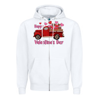 White happy valentine's day truck hearts Zipper Hoodie - RanaPortraitStore