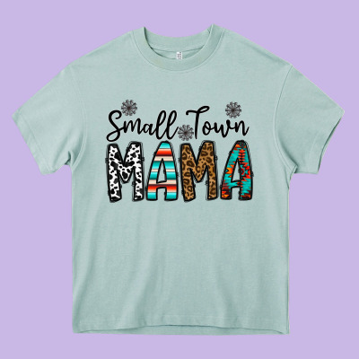 Small Town Mama Heavy Core Tee Designed By Cowhidedigitalart