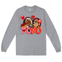 Heather Grey xo xo with leopard and cowhide heart Long Sleeve Tee - NancyCooperArtShop