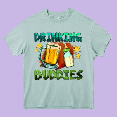 Drinking Buddies With Baby Bottle And Beer Heavy Core Tee Designed By Hra Design Shop