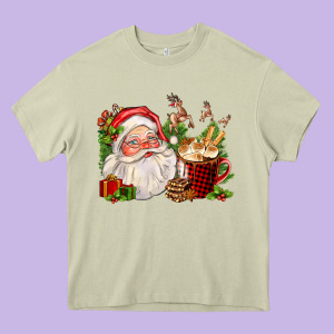 Santa And Hot Cocoa Cup Heavy Core Tee Designed By Fadigitalartstudio