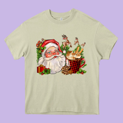 Santa And Hot Cocoa Cup Heavy Core Tee Designed By Fadigitalartstudio