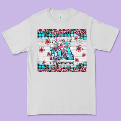 Da Dental Assistant Dentist Element With Flowers Premium Tee Designed By Adodesignshop