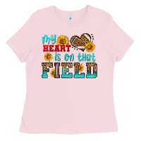 Bubblegum Pink my heart is on that field american football Ladies Tee - HRA Design Shop