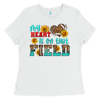 White my heart is on that field american football Ladies Tee - HRA Design Shop