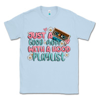 Dusty Blue just a good mom with a hood playlist Classic Tee - MaliasSmallBusiness