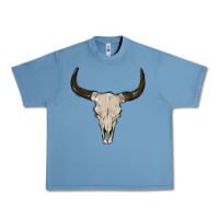 Pebble Blue cow skul Urban Heavy Tee - MaliasSmallBusiness
