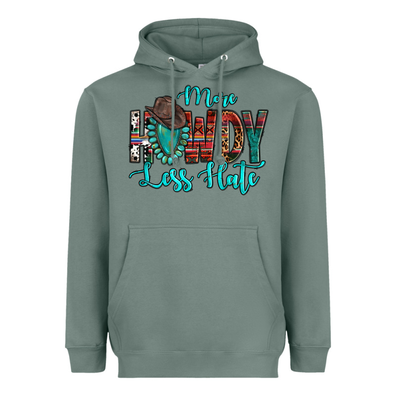 Western More Howdy Less Hate Cowboy Hat Gemstone Heavyweight Hoodie by HowdyJamesFarm | Teevron