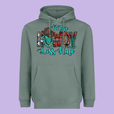 Western More Howdy Less Hate Cowboy Hat Gemstone Heavyweight Hoodie Designed By Howdyjamesfarm