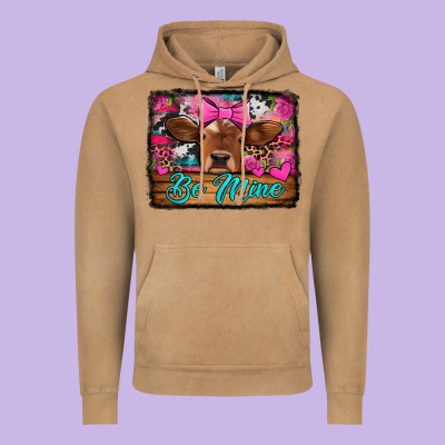 Be Mine Valentine's Day Cow Vintage Hoodie Designed By Jasminsmagicworld
