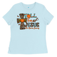 Baby Blue fall for jesus he never leaves Ladies Tee - CowhideDigitalArt