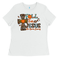 White fall for jesus he never leaves Ladies Tee - CowhideDigitalArt