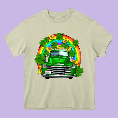 St Patricks Shamrock Gold Rainbow Truck Heavy Core Tee Designed By Fadigitalartstudio