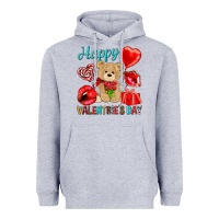 Heather Grey happy valentines day Valentine's Day Heavyweight Hoodie - HowdyJamesFarm