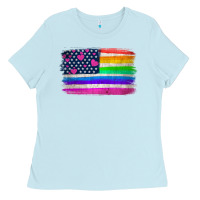 Baby Blue american flag and lgbt flag  background Ladies Tee - HRA Design Shop
