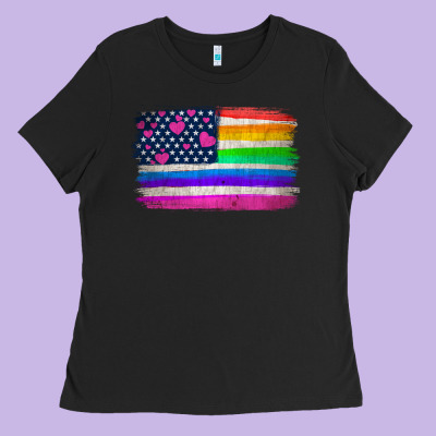 American Flag And Lgbt Flag  Background Ladies Tee Designed By Hra Design Shop