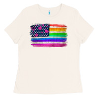 Bone american flag and lgbt flag  background Ladies Tee - HRA Design Shop