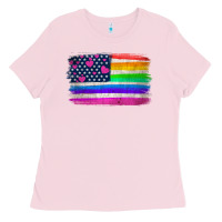 Bubblegum Pink american flag and lgbt flag  background Ladies Tee - HRA Design Shop