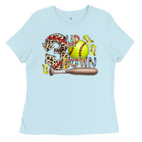 Baby Blue three up down softball Ladies Tee - RacoonDesign