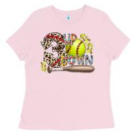 Bubblegum Pink three up down softball Ladies Tee - RacoonDesign