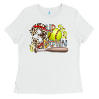 White three up down softball Ladies Tee - RacoonDesign