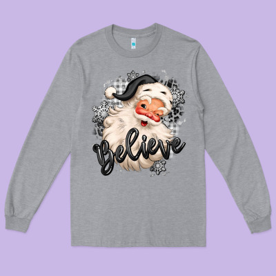 Believe Buffalo Plaid White Christmas Santa Claus Long Sleeve Tee Designed By Maliassmallbusiness