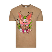 Vintage Coffee bunny with floral Vintage Tee - MaliasSmallBusiness