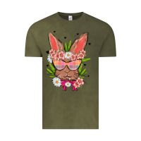 Vintage Olive bunny with floral Vintage Tee - MaliasSmallBusiness