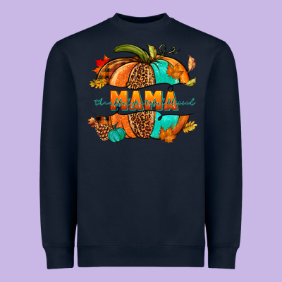 Thankful Grateful Blessed Mama Pumpkin Heavyweight Sweatshirt Designed By Nancycooperartshop