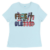 Baby Blue free and blessed Ladies Tee - CowhideDigitalArt