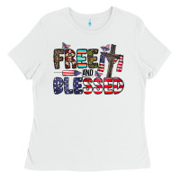 White free and blessed Ladies Tee - CowhideDigitalArt